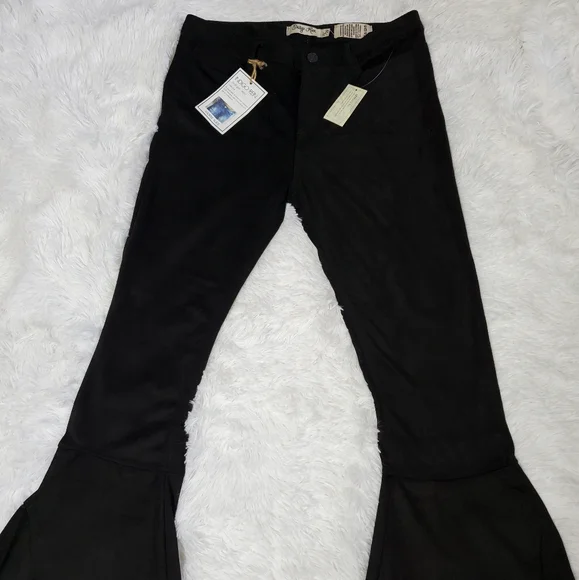 NWT!! INDIGO REIN BLACK VELVET SMOOTH MEDIUM RISE FUT & FLARE BELL BOTTOMS! - Picture 3 of 16
